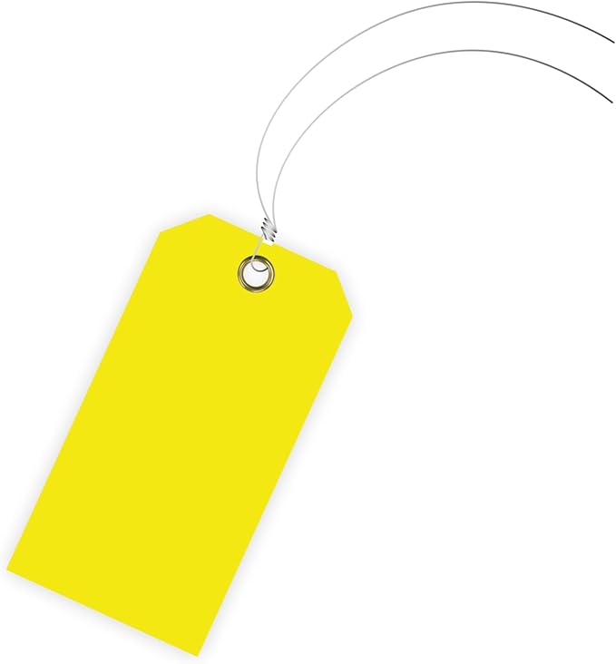 Tags 4 Less 15 Mil Blank Plastic Hang Tags with Attached Wires – 2" x 4" Heavy Duty Waterproof Hanging Labels for Outdoor Tagging, Equipment, Luggage, Valves & More (Yellow, Pack of 50)