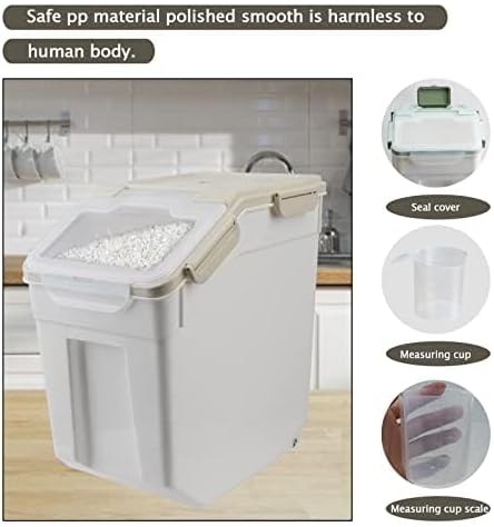 Large Flour Storage Container Bin 25lb, 2Pack Airtight Rice Storage Containers with Measuring Cup&Scoop, BPA Free with Wheels Seal Locking Lid for Flour, Rice, Grain (50LBS Total, Grey)