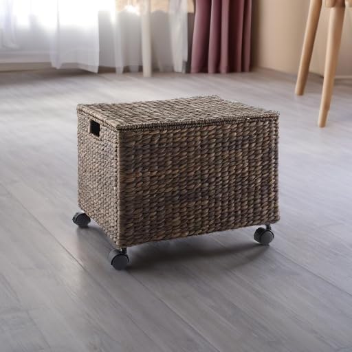 Casafield Rolling Filing Cabinet, Espresso Dark Brown - Water Hyacinth File Organizer with Lid and Wheels, Home Office Storage for Hanging Folders