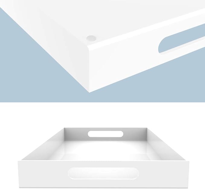 Vale Arbor White Acrylic Serving Tray for Vanity, Bathroom, Outdoor, Food and Décor with Handles (Rectangle, Small)