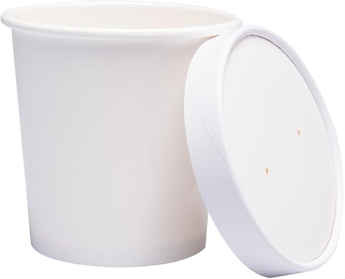 Belinlen Paper Ice Cream Cups with Paper Lids, Hot/Cold Soup Cups with Lids (White) (25, 16 oz)