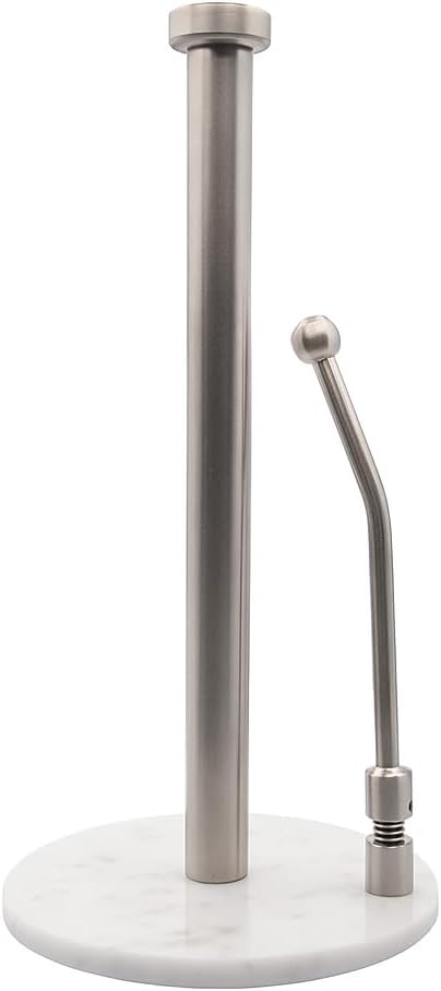 Paper Towel Holder with Marble Base – Heavy Weighted Countertop Holder, Stainless Steel Stand with Natural Stone Base, Modern Kitchen Paper Towel Dispenser