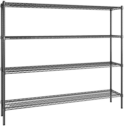 14" x 72" NSF Black Epoxy 4-Shelf Kit with 72" Posts, Commercial Storage Rack Unit, Heavy Duty Storage Shelving, Wire Shelving Kit, Adjustable Rack Strong Steel, Multipurpose Wire Shelf