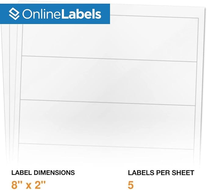 Water Bottle Labels - 8 x 2 - Pack of 500 Labels, 100 Sheets - Inkjet/Laser Printer - Online Labels