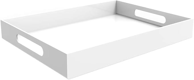 Vale Arbor White Acrylic Serving Tray for Vanity, Bathroom, Outdoor, Food and Décor with Handles (Rectangle, Small)