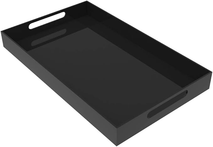 Vale Arbor Black Acrylic Serving Tray for Vanity, Bathroom, Ottoman, Organizer and Decor with Handles (Rectangle, Large)