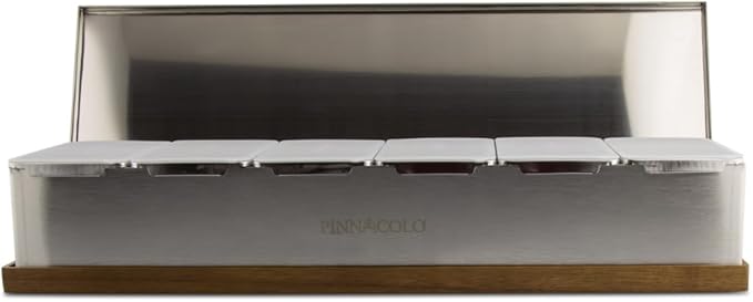 Pinnacolo 6 Slot Condiment Carrier, Stainless Steel Holders, Silicone Lids, and Gel Packs - Portable and Versatile for Outdoor BBQs and Parties