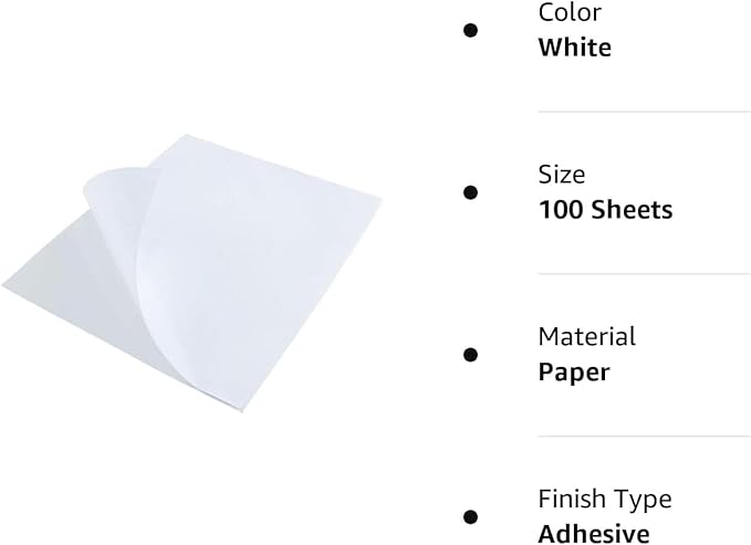 L LIKED 8.5x11 Printable White Sticker Paper Full Sheet Label, Matte, for Laser & Inkjet Printing (100 Sheets)