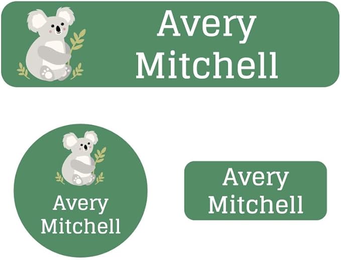 Name Bubbles - Kids Custom Name Labels for Daycare, School, Camp (144 Labels) - Personalized Waterproof Name Stickers for Clothes Tags, Lunch Boxes, Water Bottles, & School Supplies (Koala)