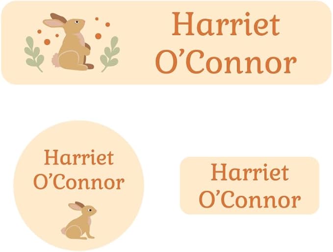 Name Bubbles - Kids Custom Name Labels for Daycare, School, Camp (102 Labels) - Personalized Waterproof Name Stickers for Clothes Tags, Lunch Boxes, Water Bottles, & School Supplies (Bunny)