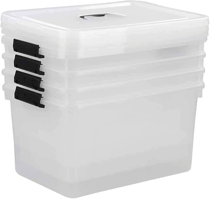 17.5 L Plastic Large Storage Box, Clear Latch Bin with Handle and Lid, Set of 4