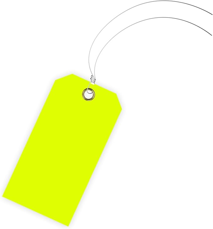 Tags 4 Less 15 Mil Blank Plastic Hang Tags with Attached Wires – 2" x 4" Heavy Duty Waterproof Hanging Labels for Outdoor Tagging, Equipment, Luggage, Valves & More (Fluorescent Yellow, Pack of 50)