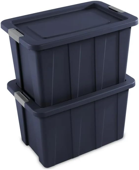 30 Gallon Stackable Storage Bins with Lids - Heavy Duty Totes with Secure Latching & Integrated Handles for Garage, Camping, Attic & Home Closet Organization, Dark Blue