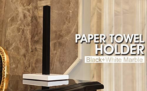 LUTAVOY Paper Towel Holder Kitchen Standing Paper Towel Roll Holder with Marble Base for Bathroom Kitchen Countertop(Matt Black,White Base KZ60)