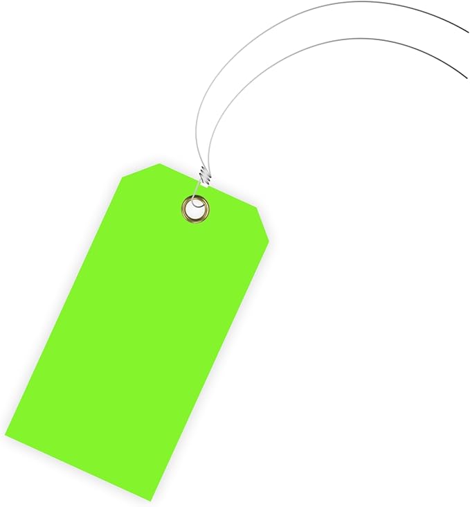 Tags 4 Less 15 Mil Blank Plastic Hang Tags with Attached Wires – 2" x 4" Heavy Duty Waterproof Hanging Labels for Outdoor Tagging, Equipment, Luggage, Valves & More (Fluorescent Green, Pack of 50)