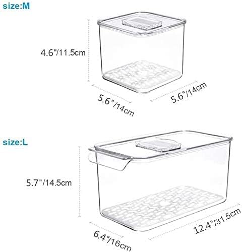 SANNO Produce Saver Containers for Refrigerator - Stackable Kitchen Organizer Keeper Bin, with Removable Drain Tray, Set of 6