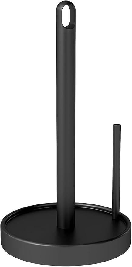 Paper Towel Holder Countertop, Black Paper Towel Stand with Portable Design and Weighted Base, Stainless Steel Heavry Duty Paper Towel Roll Holder for Kitchen Bathroom