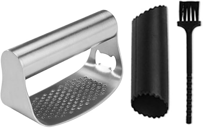 Garlic Press Rocker, Stainless Steel Garlic Press Rocker Heavy Duty Garlic Mincer, Easy Kitchen Gadget for Kitchen Essentials Utensils Accessories, Ergonomic Handle (3, A)