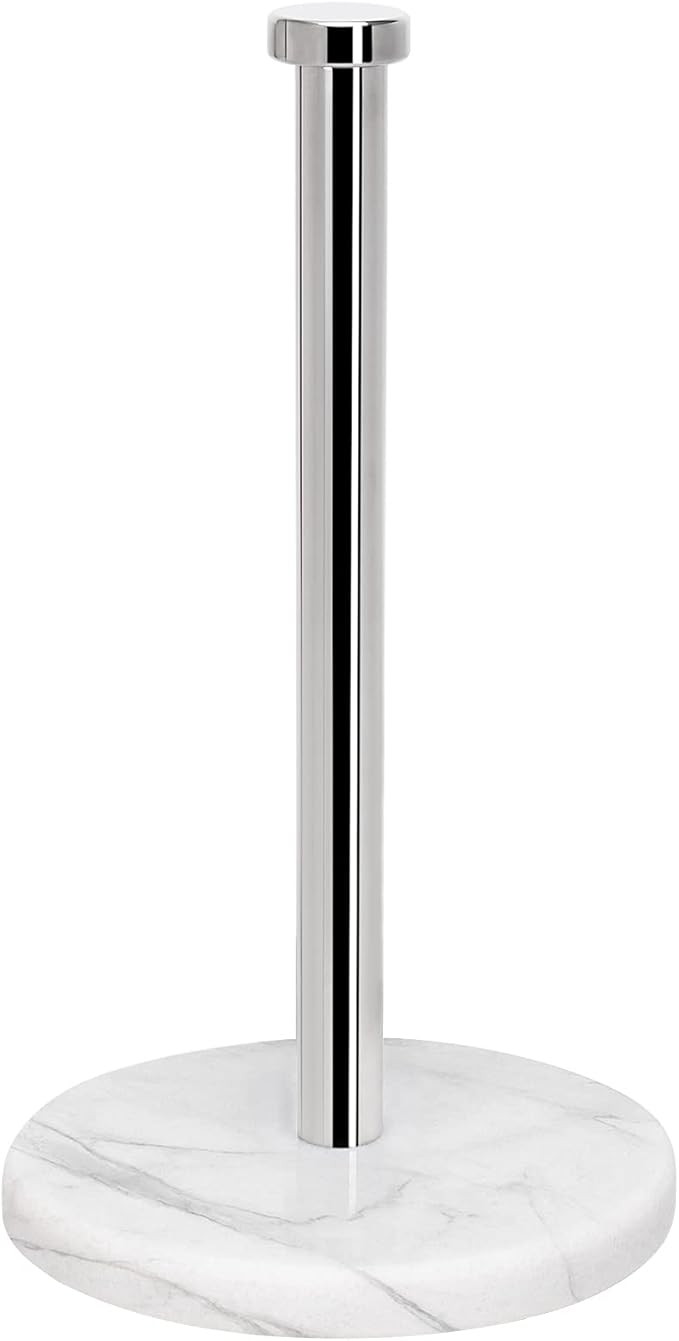 NearMoon Standing Paper Towel Holder, Kitchen Paper Towel Tissue Holder- for Bathroom Countertop, Standard or Jumbo-Sized Roll Paper (with Marble Base, Chrome Finish)