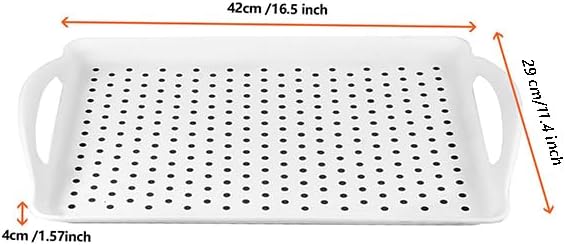 HEIHAK 4 Pack Anti-Slip Serving Tray with Handles, Rectangular Silicone Dots Lap Food Serving Tray for Eating, Home, Restaurant, White, 16.5 x 11.4 x 1.6 Inch