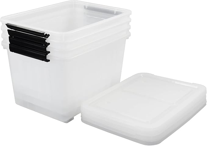 30 L Clear Plastic Storage Bins with Lids, Stackable and Nestable Storage Boxes with Wheels, Large Plastic Storage Containers for Garage, Closet, Kitchen, 4 Packs