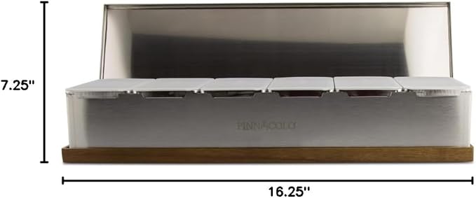 Pinnacolo 6 Slot Condiment Carrier, Stainless Steel Holders, Silicone Lids, and Gel Packs - Portable and Versatile for Outdoor BBQs and Parties