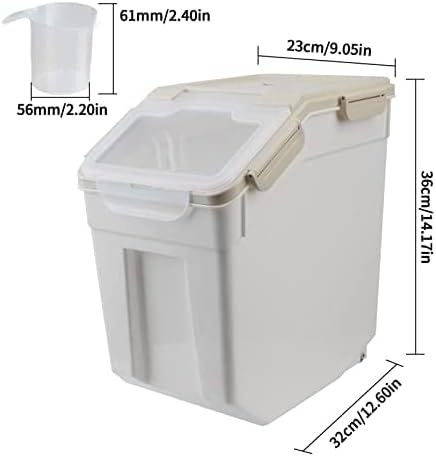 Large Flour Storage Container Bin 25lb, 2Pack Airtight Rice Storage Containers with Measuring Cup&Scoop, BPA Free with Wheels Seal Locking Lid for Flour, Rice, Grain (50LBS Total, Grey)