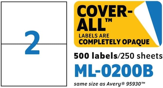 MACO Laser/Ink Jet White Cover-All Internet Shipping Labels, 5-1/2" x 8-1/2", 2 per Sheet, 500 per Box (ML-0200B)