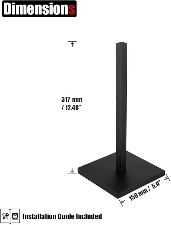 JQK Paper Towel Holder Stand Black, 304 Stainless Steel Kitchen Free Standing Countertop Paper Towel Dispenser Fits Standard and Jumbo Size, PTH240-PB