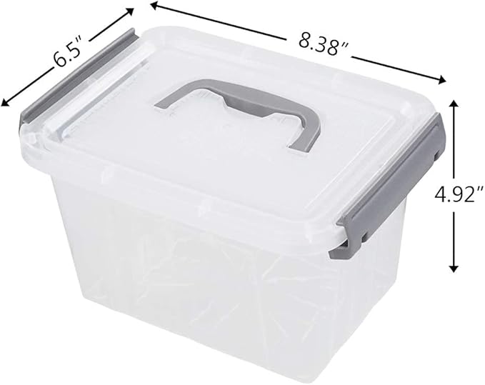 Vababa 6-Pack 3 L Clear Plastic Latch Storage Boxes with Gray Lids