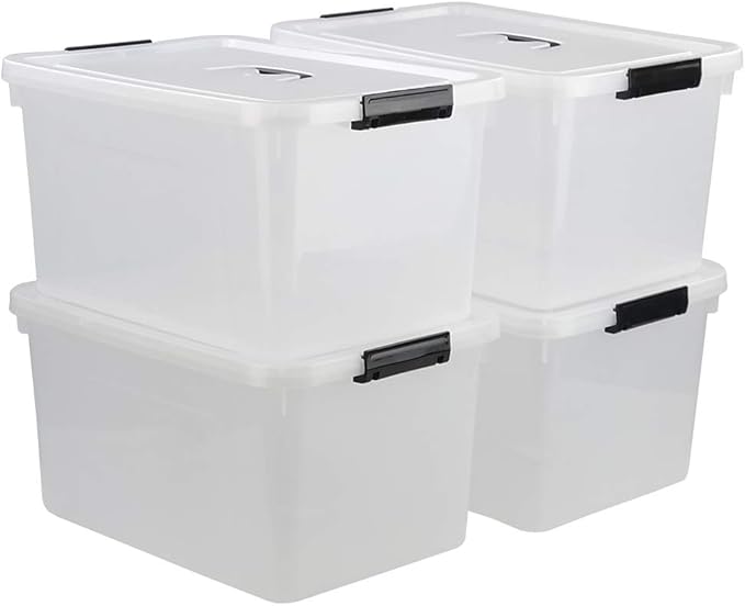 4-Pack 18 L Plastic Storage Box, Clear Latch Storage Bin with Lid