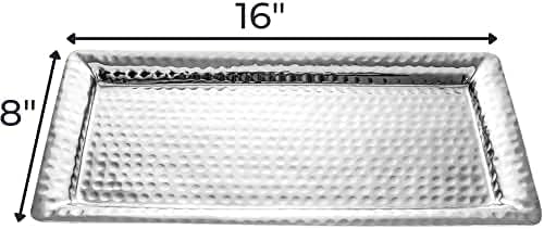 Monarch Abode Decorative Tray – 16-Inch Hand Hammered Nickel Finish Metal Bathroom Tray Countertop, Vanity Trays Organizer, Perfume Plate for Dresser, Kitchen Countertop Large Fruit Platter