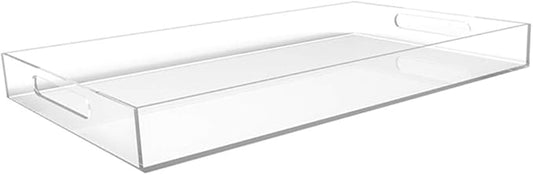 Vale Arbor Clear Acrylic Serving Tray for Vanity, Bathroom, Ottoman, Desk and Décor with Handles (Rectangle, Large)