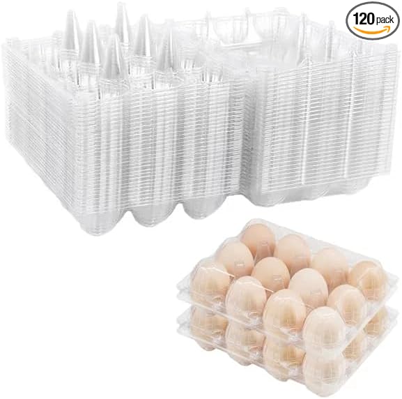 120 Pcs 12 Count Plastic Egg Cartons Cheap Bulk, 3x4 Grids Clear Empty Egg Cartons, Reusable Egg Trays Clear Egg Containers for Fresh Chicken Eggs for Chicken Farm Business Market, Refrigerator Use