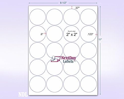 NextDayLabels - 8-1/2 x 11 Neon Color High Light Fluorescent Labels for Laser & Inkjet Printer (Green Fluorescent, 2" Round - 20 Per Page | 2000 Labels)