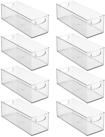 mDesign Plastic Stackable Kitchen Organizer - Storage Bin with Handles for Refrigerator, Freezer, Cabinet, and Pantry Shelves Organization - Food Container - Ligne Collection - 8 Pack - Clear