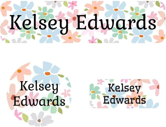 Name Bubbles - Kids Custom Name Labels for Daycare, School, Camp (144 Labels) - Personalized Waterproof Name Stickers for Clothes Tags, Lunch Boxes, Water Bottles, & School Supplies (Flowers)