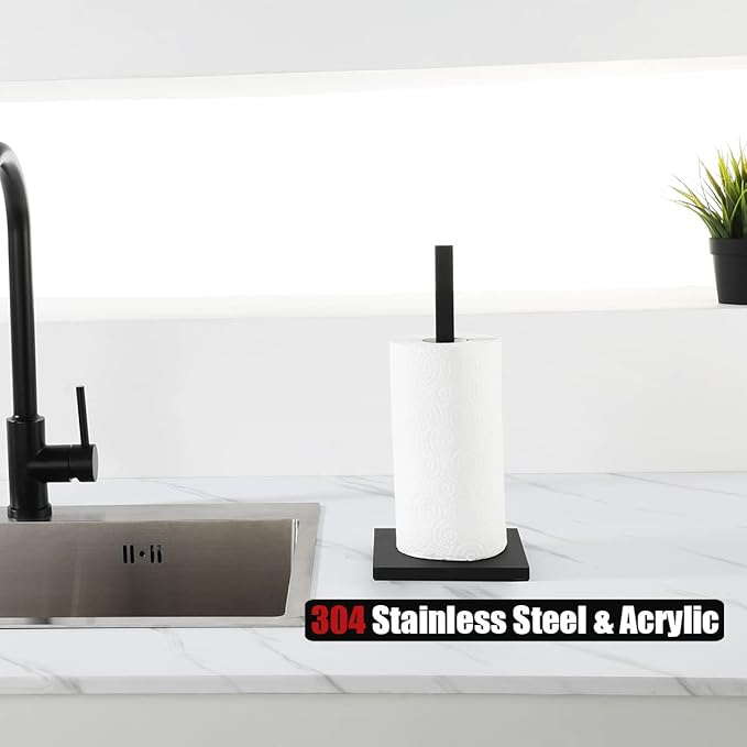 JQK Paper Towel Holder Stand Black, 304 Stainless Steel Kitchen Free Standing Countertop Paper Towel Dispenser Fits Standard and Jumbo Size, PTH240-PB