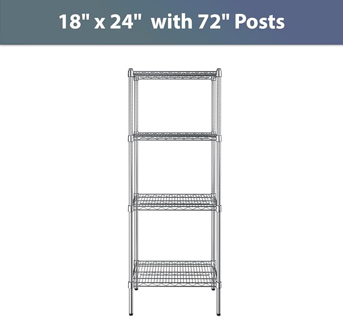 18" x 24" NSF Chrome 4-Shelf Kit with 72" Posts, Commercial Storage Rack Unit, Heavy Duty Storage Shelving, Wire Shelving Kit, Adjustable Rack Strong Steel, Multipurpose Wire Shelf