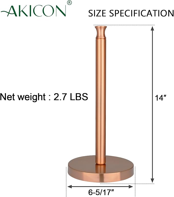 Akicon Paper Towel Holder Stand for Kitchen Countertop & Dining Room Table (Copper, Morden)