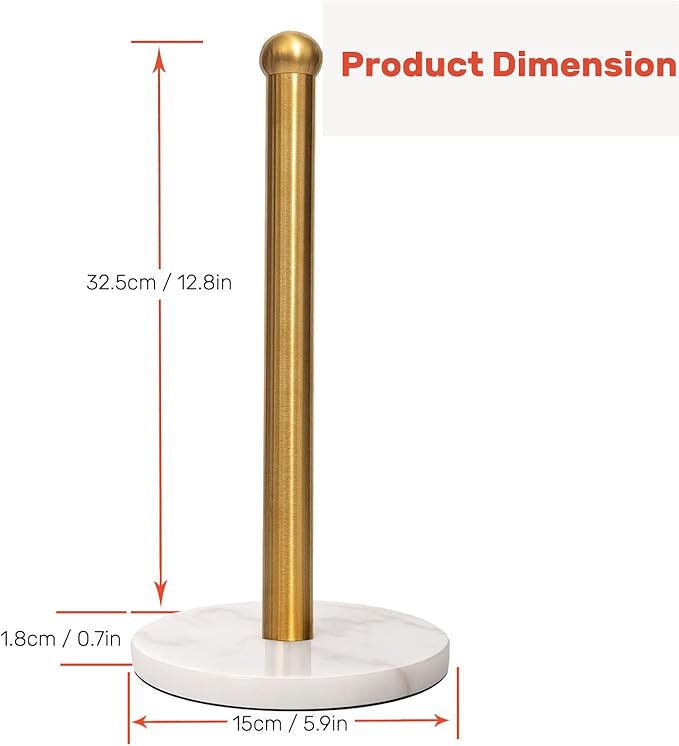Heavy Weighted Paper Towel Holder, Easy One-Handed Design for Kitchen Stand Paper Towel Dispenser, Sturdy Base for Standard Paper Towel Rolls and Mega Paper Towel Roll (Gold Brushed)