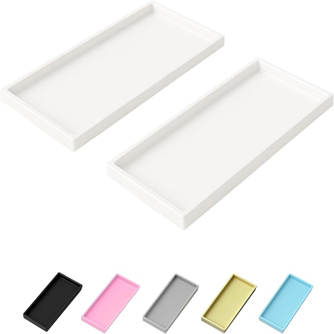 Mriluvy Vanity and Bathroom Tray, 11.8" ABS Countertop Organizer,Waterproof Vanity Tray for Toilet Tank,Perfume,Soap,Keys,Bathroom Accessories,Kitchen and Bath Trays,Non Slip Small Trays,White,2 Pack