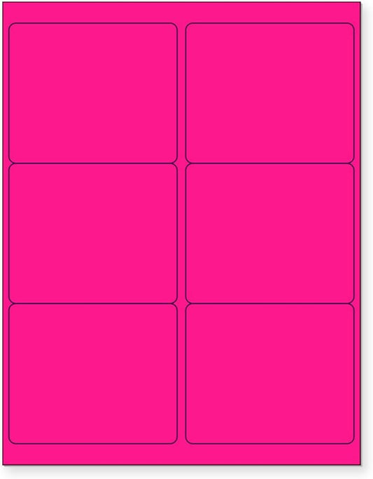 8-1/2 x 11 Neon Color High Light Fluorescent Labels for Laser & Inkjet Printer (Pink Fluorescent, 4" x 3-1/3" - 6 Per Page | 600 Labels)