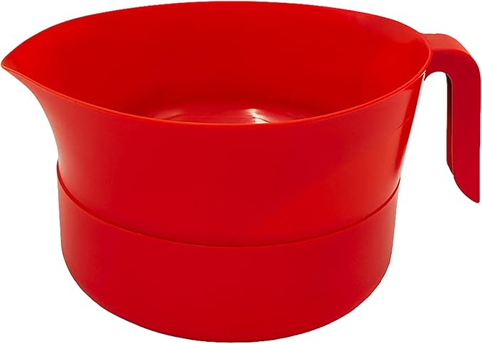 Easy Greasy Colander Grease Strainer With Handle And Container, Catch Bowl With Lid 3 Piece Strain Set | Strains Ground Beef, Bacon & Pasta | Safe Kitchen Gadget BPA Free | Made In The USA (Red)