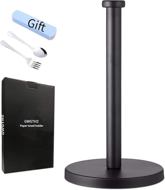 GWGTHZ Black Standing Paper Towel Holder for Kitchen& Bathroom Countertop,Under Counter, Table Or BBQ, Standard or Jumbo-Sized Roll Paper (with Stainless Steel Base)