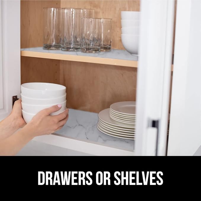 GORILLA GRIP Slip Resistant Drawer and Shelf Liner 2 Pack, Non Adhesive Water Resistant, Easy Clean and Trim, Smooth Surface Liners for Kitchen Cabinet, Shelves Drawers Pantry, 17.5 IN x 20 FT, Marble