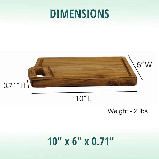 EcoDecors 10"x6" Teak Cutting Board with Juice Groove & Handle, FSC Certified Edge Grain Wood, Small Serving Board for Kitchen, Snacks & Charcuterie
