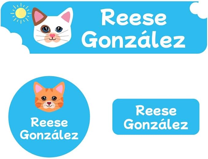 Name Bubbles - Kids Custom Name Labels for Daycare, School, Camp (144 Labels) - Personalized Waterproof Name Stickers for Clothes Tags, Lunch Boxes, Water Bottles, & School Supplies (Cats)