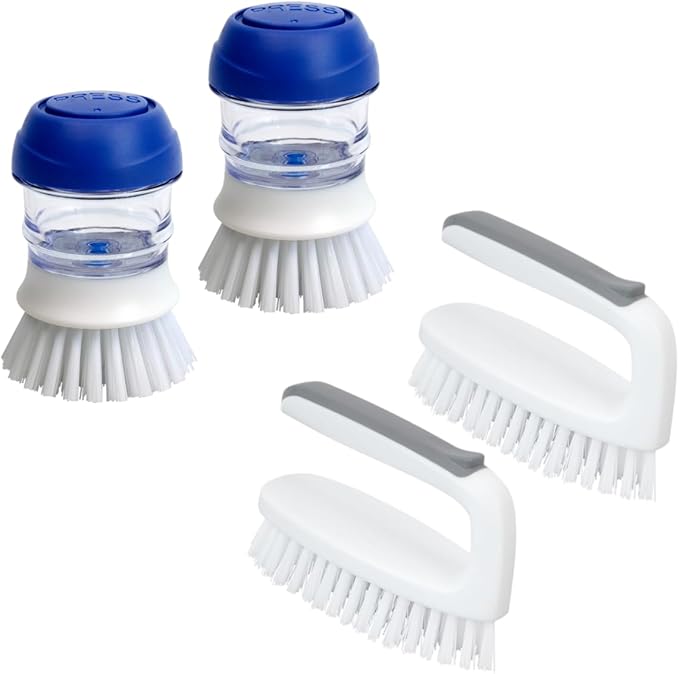 CELOX 2 Pack Dish Brush with Soap Dispenser & 2 Pack Scrub Brush for Kitchen Cleaning