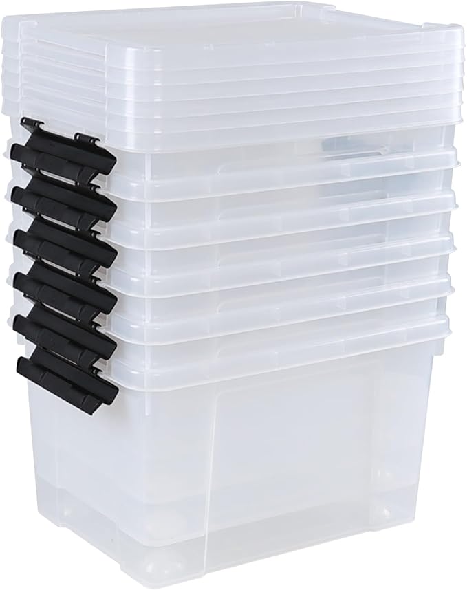 Pekky 22 Qt Clear Plastic Storage Bins with Lids and Wheels, 6 Packs Plastic Latching Container Box for Organizing